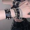 Wide PU Leather Skull Cone Spiked Bracelet, Gothic Punk Adjustable Snap Wrist Cuff Unisex Rock Wristband