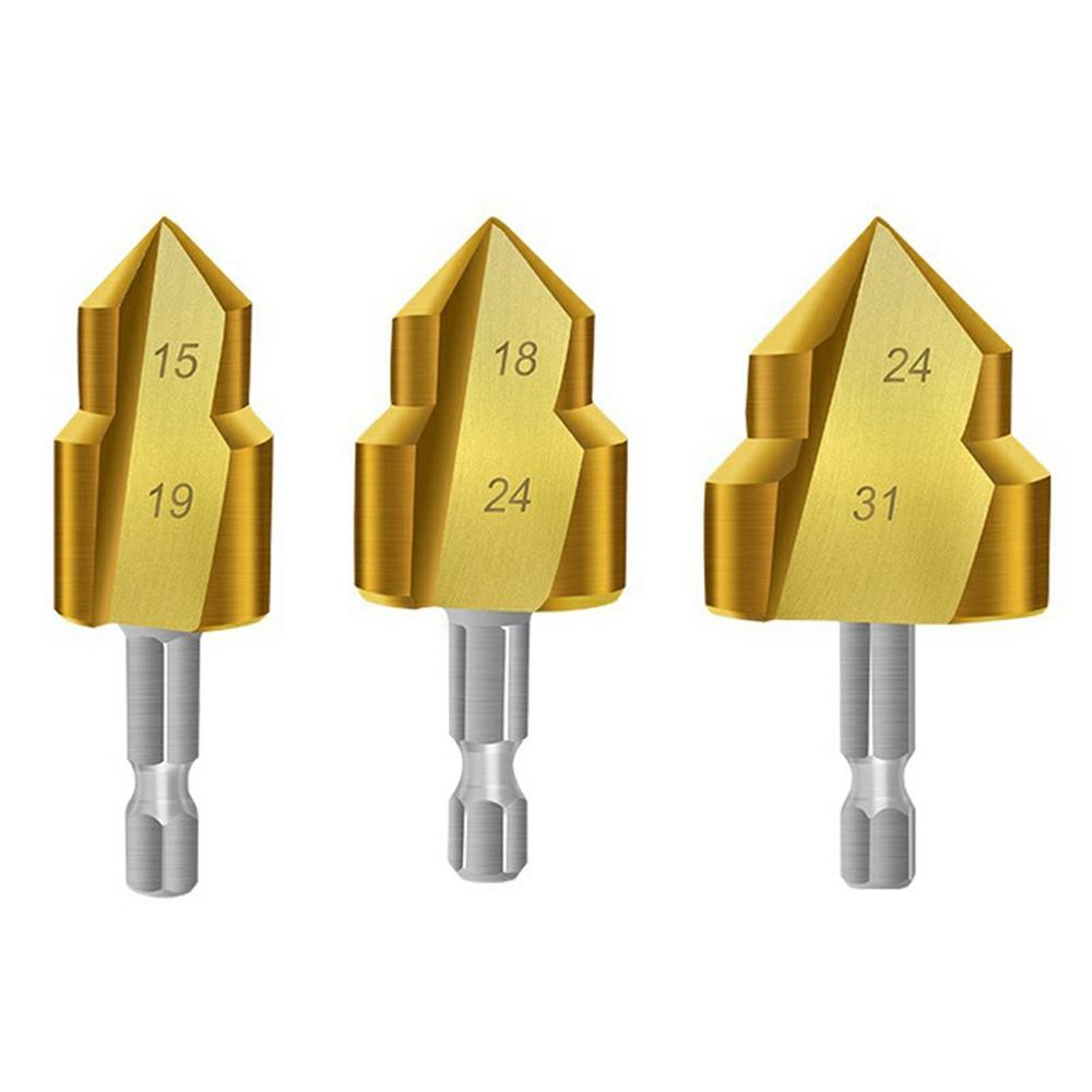 3Pcs/Set 3 Flute 20+25+32mm HSS Hex Shank PPR Pipe Reamer Drill Bit Step Drill Hole Opener for Water Pipe Expansion