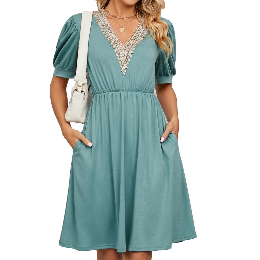 Urban Style Dress With Pockets And V Neck For Spring Casual Wear