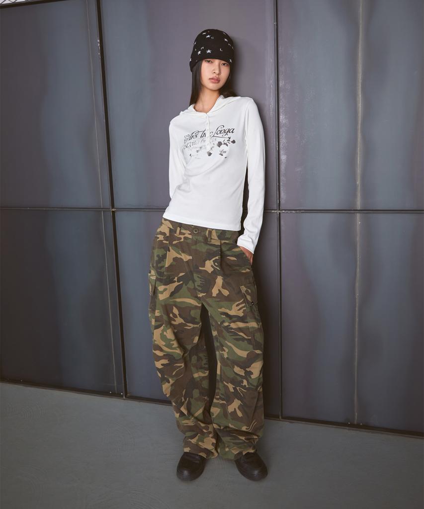 LMC Wm Button Hooded Long Slv Tee White