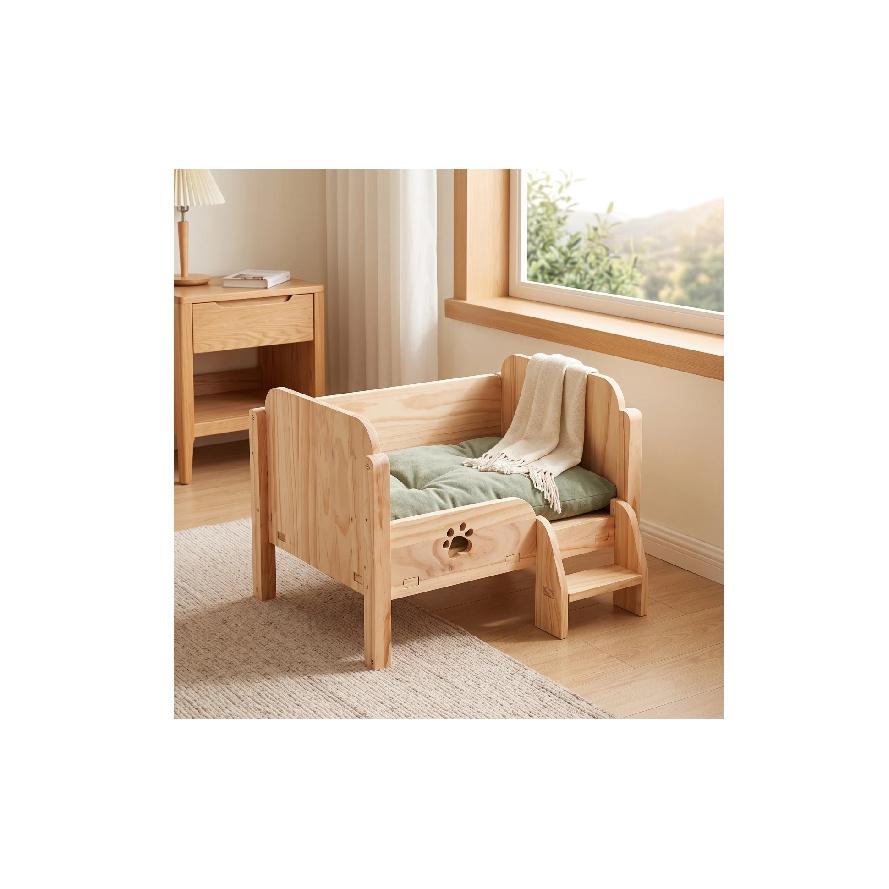 Pet Bed with Step Small Wooden Pet Bed Elevated Cat Sofa Long-Lasting Furniture Indoor for Cats, Living Room, Bedroom