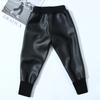 Детские кожаные штаны осень-зима плюс бархат утолщенные теплые и ветрозащитные кожаные штаны водонепроницаемые детские штаны на шнурке