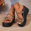 Big Size Shoes Slippers Soft Low On A Wedge Platform Slides Summer Woman Comfort Leopard Beach Rome Hoof Heels PU Casual R