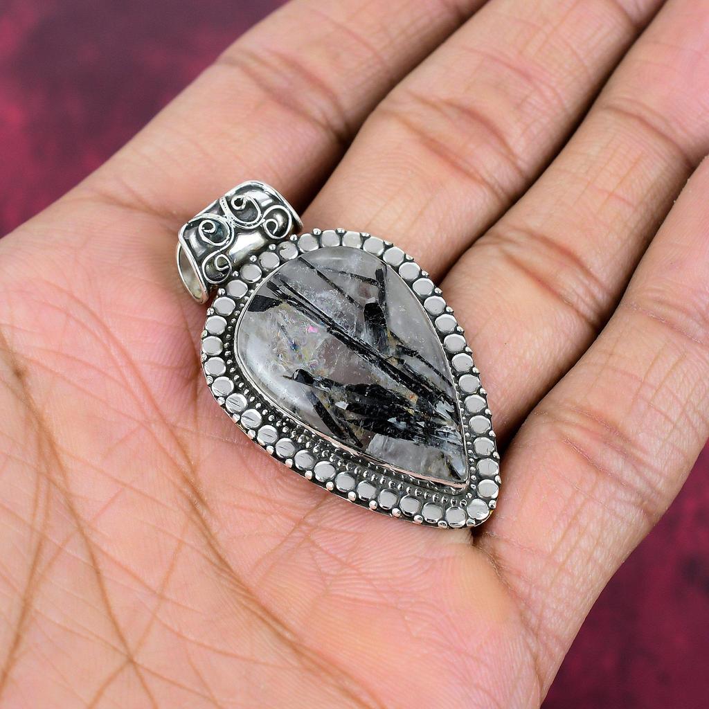 Подвеска из черного рутила, ювелирные изделия из цельного серебра 925 пробы с драгоценными камнями, подвеска ручной работы, на День благодарения