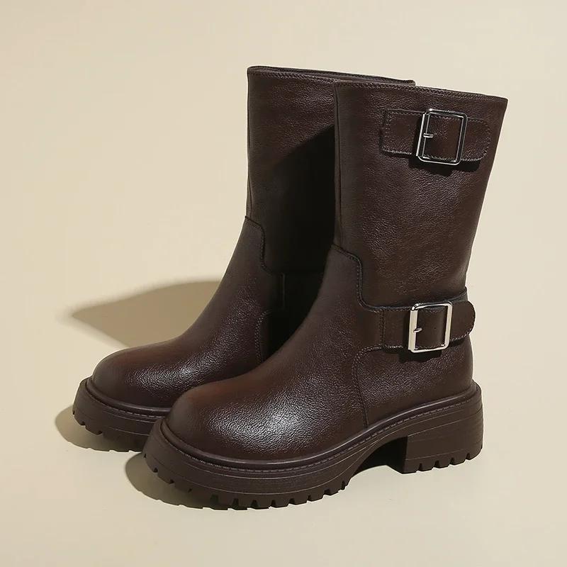 2026 New Fashion Solid Color Women's Boots Winter Buckle Comfortable Versatile Warm Temperament Women's Boots Zapatos De Mujer