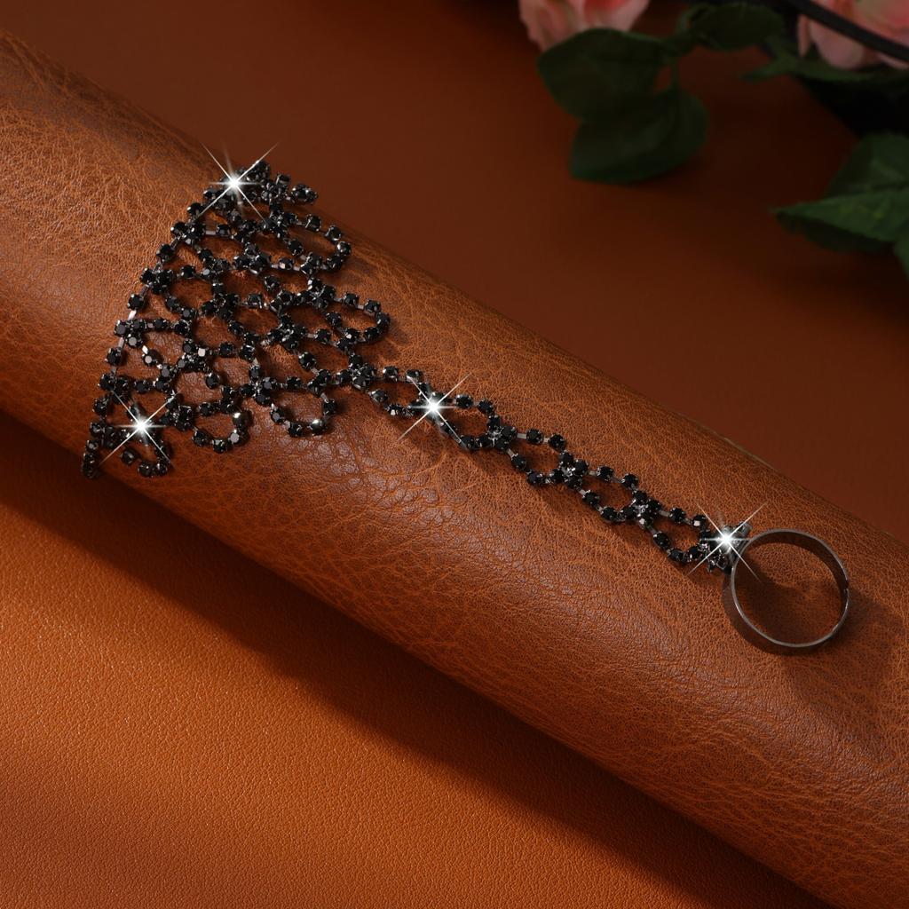 Diamond Bracelet, Ring Integrated Chain, Latin Dance Hand Back Chain, Trendy Girl Mixed and Matched Bracelet.