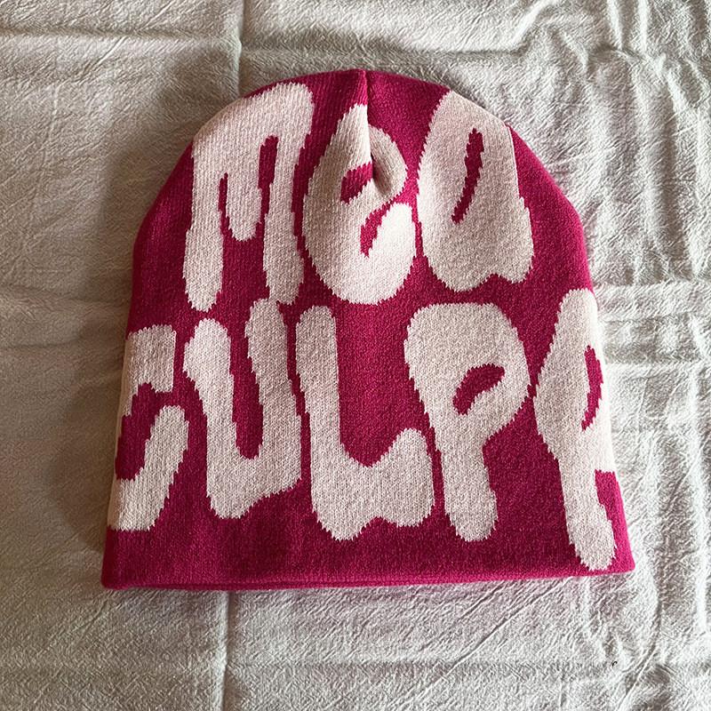 Acrylic Knit Beanie Hat With Embroidered Letters For Streetwear Fashion In Winter Season