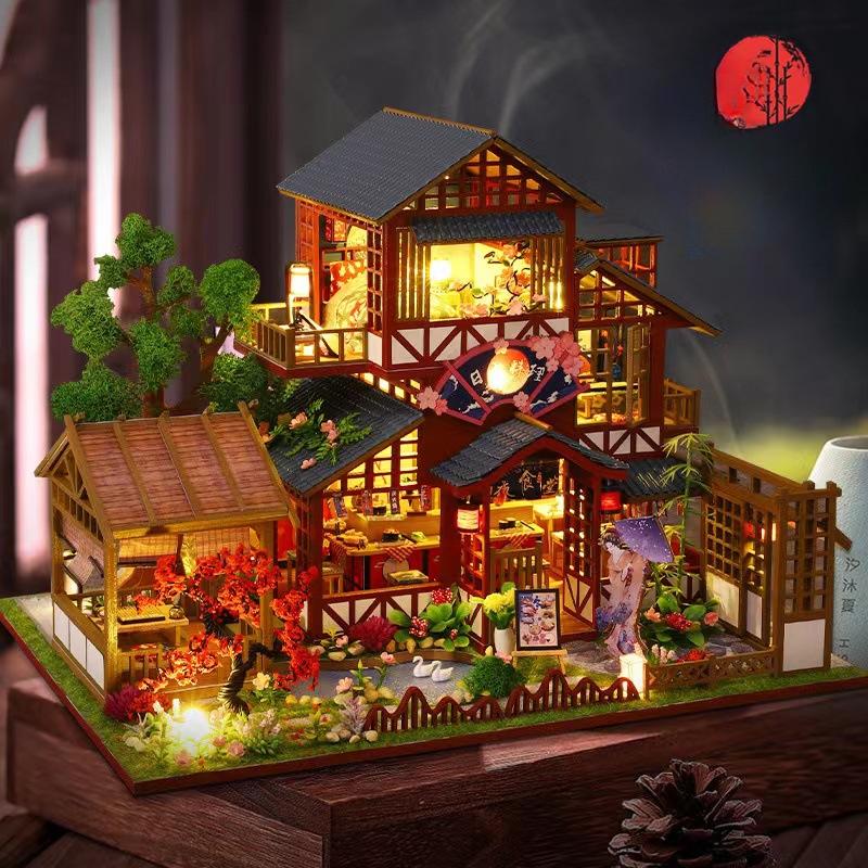 Сделай сам Коттедж и Сицзюй Деревянный Сборный Модель Японской Садовой Архитектуры Вилла Двухэтажная Подарок Женский