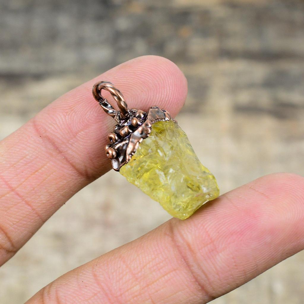 Lemon Quartz Rough Pendant Electroformed Copper Pendant Handmade Electroformed Jewelry Genuine Gemstone Pendant Copper Jewelry Gift For Him