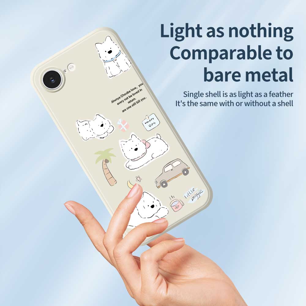 For iPhone 16e Case Cute Happy Dog Pattern Printing Straight Edge TPU Phone Back Cover