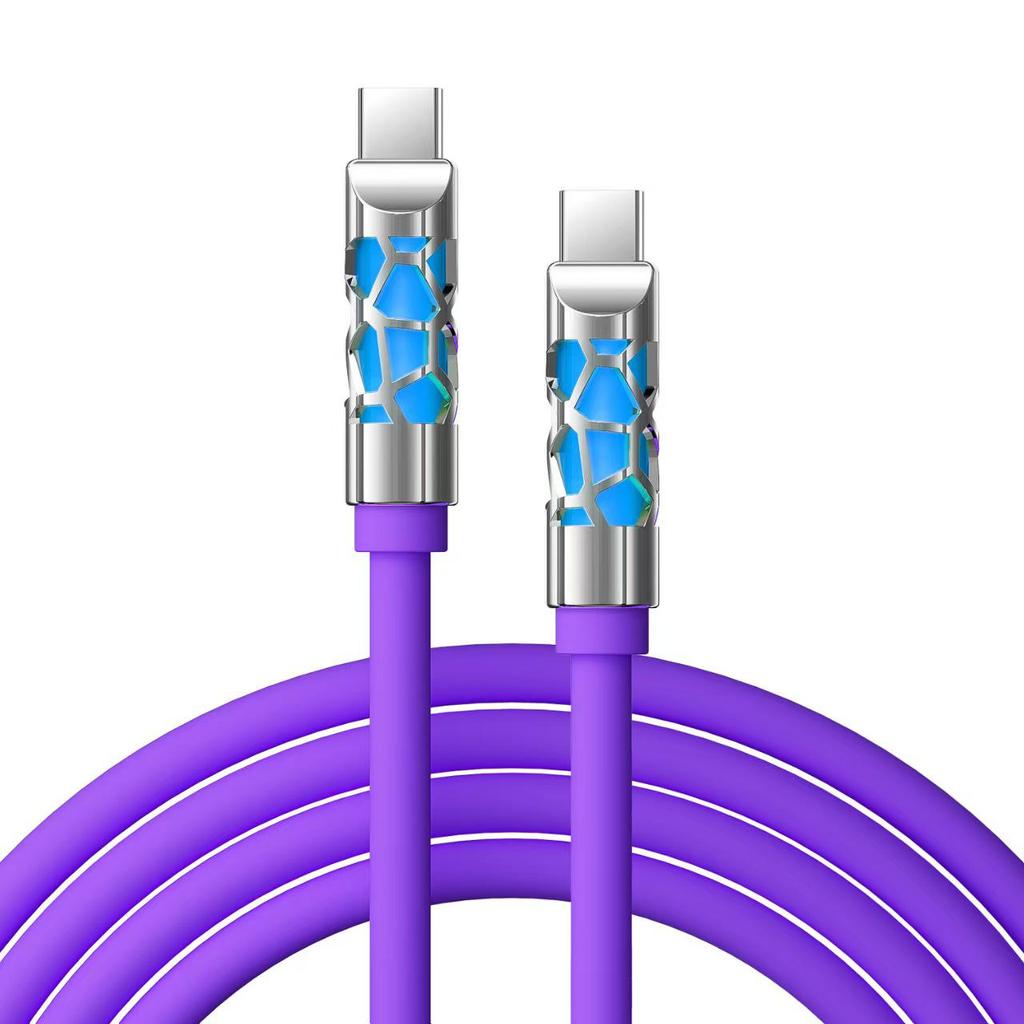 240W Fast Charging Silicone Cable with Colorful Light, Dual TYPE-C for Phones and Tablets