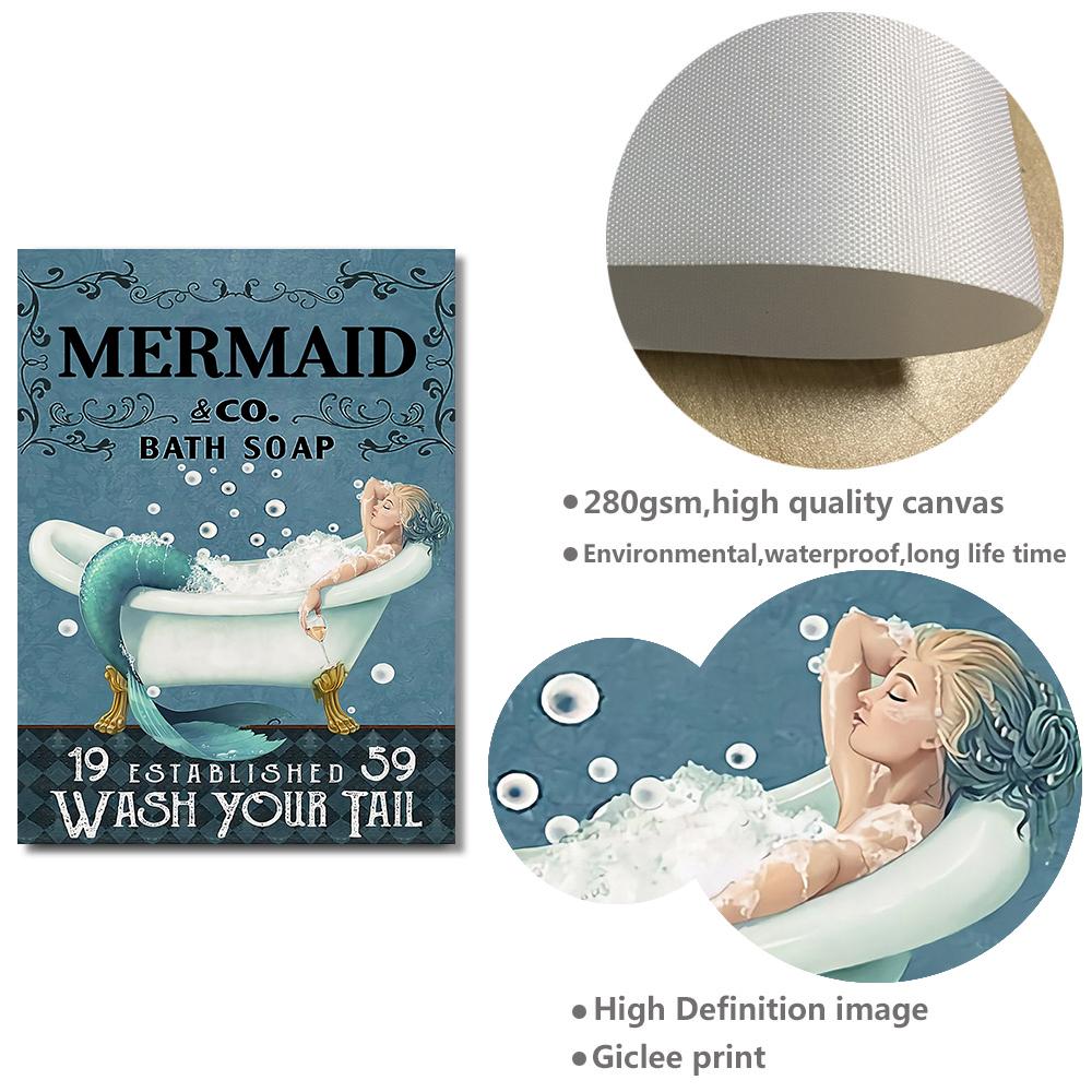 Кошка Русалка Мопс Енот Панда Жираф Ванна Настенная Живопись Печать Холст Картина Скандинавский Постер Настенные Картины Детская Комната Туалет Декор