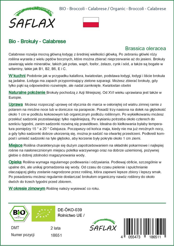 SAFLAX Garden in the Bag - Органический - Брокколи - Калабрезе - 100 семян - С субстратом в подходящем пакете-стойке - Brassica oleracea