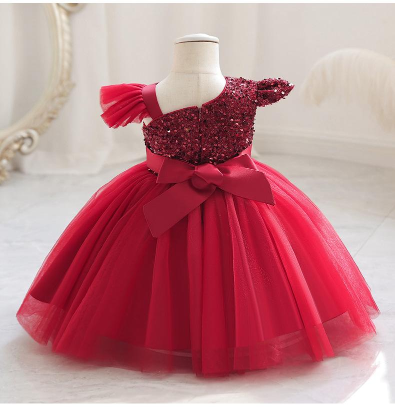 Toddler Girls' Party Dress Solid Color Sleeveless Performance Wedding Sequins Adorable Princess Polyester Knee-length Skater Dress Summer Spring