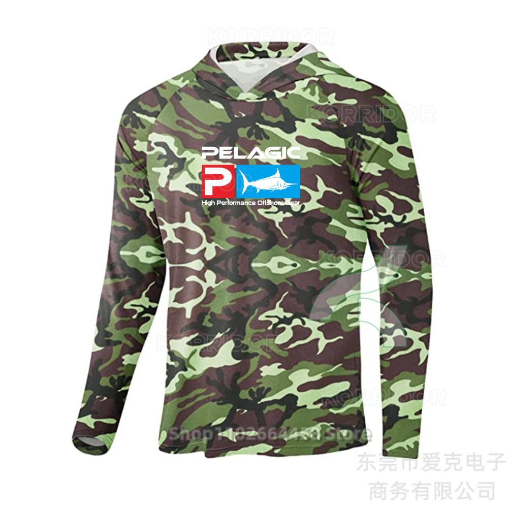 Cross-border hot-selling Pelagic fishing suit summer fishing hooded men's breathable sunscreen fishing shirt quick-drying long sleeves