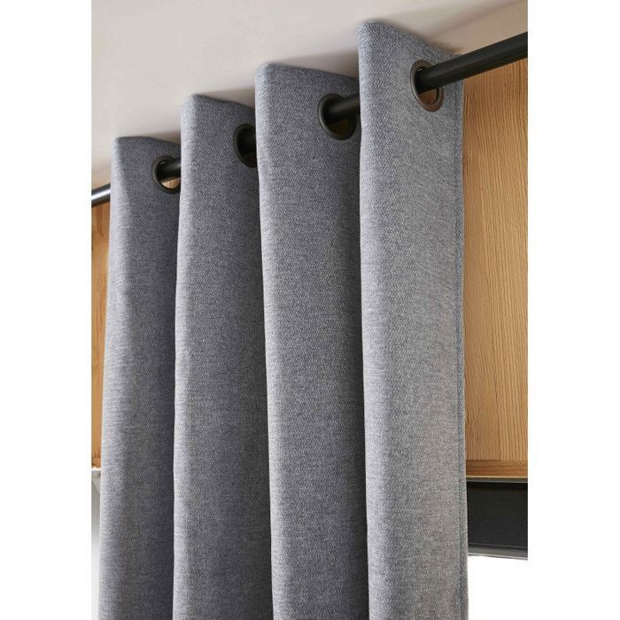 Lot de 2 rideaux occultants phoniques et thermiques doublés polaire "Bjorn" 100% opaque - Bjorn Titane - 2 Panneaux Occultant + Pola