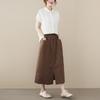 Plus Size Spring Summer Women Midi A-Line Skirt High Waist Black Khaki Coffee Buttons Skirt With Pockets Cotton Linen Simple Skirt