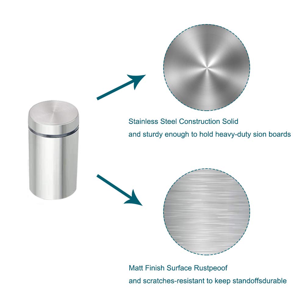 Stainless Steel Standoff Screws, 20Pcs 1/2 x 1 Inch Wall Standoff Sign Holders, Mounting Glass Hardware for Hanging Acrylic Picture Frame,