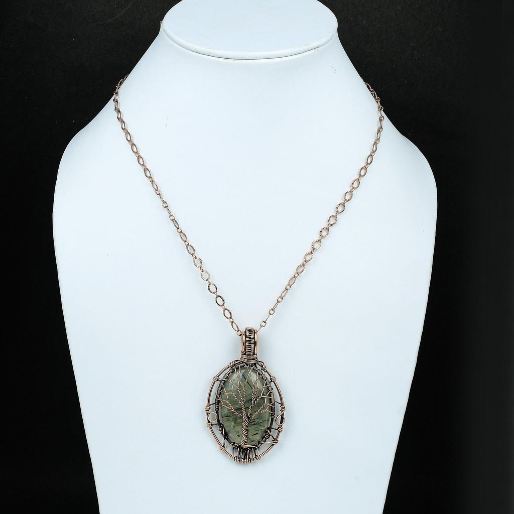 Tree Of Life Moss Prehnite Pendant Gemstone Copper Wire Wrapped Pendant Handmade Designer Jewelry Unique Moss Prehnite Pendant Gift For Love