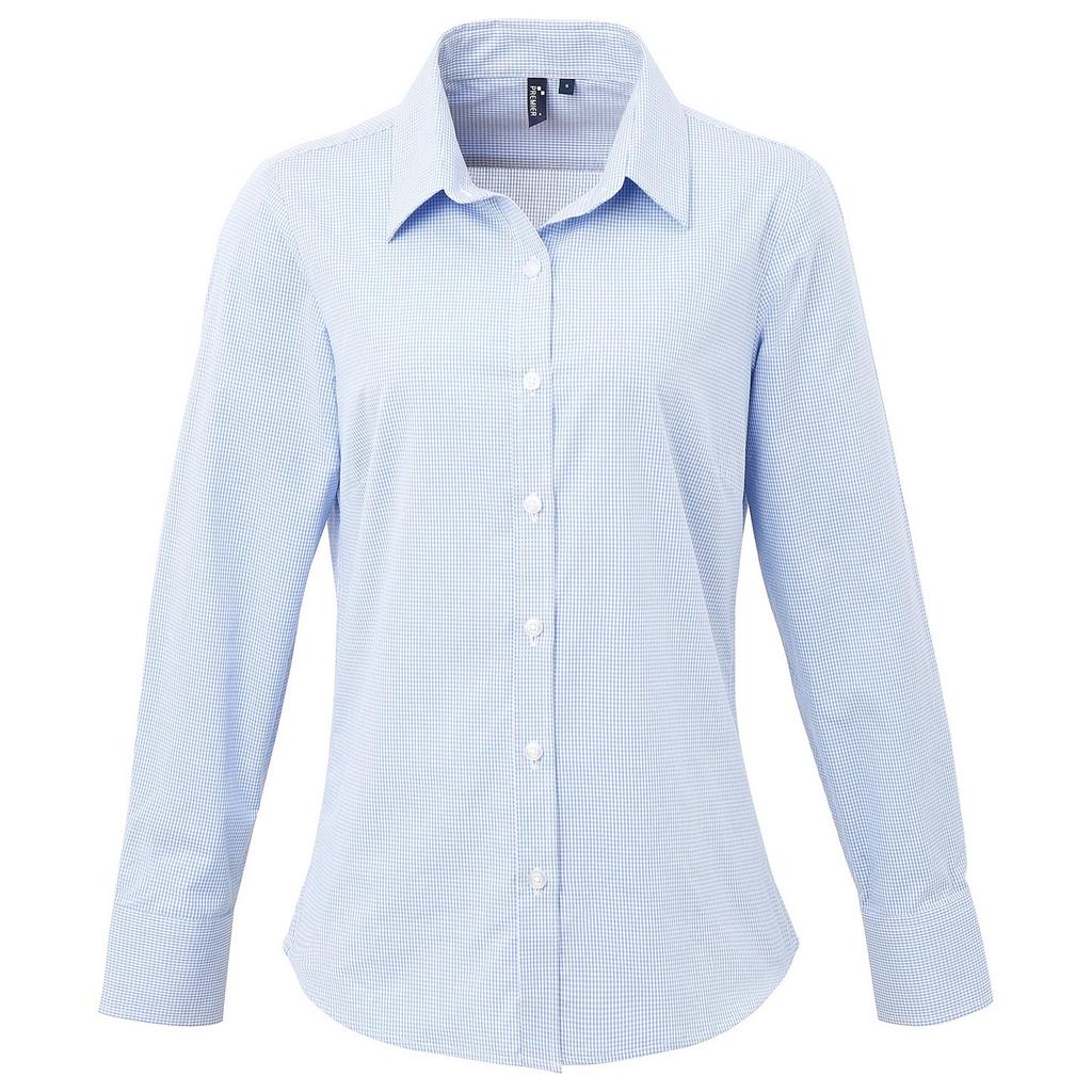 Premier Womens/Ladies Gingham Long-Sleeved Shirt