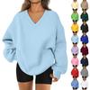 Ladies Long Sleeve Solid Color V-neck Sweatshirt