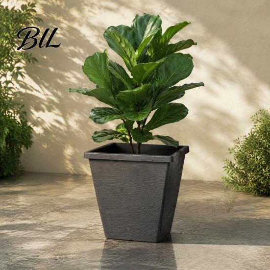 Retro Style Planter Pots Square Resin Planter, 10 Inch Large Plant Pot with Drainage Hole, Modern Saucer Decorative Garden for Indoor Outdoor Plants,