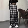 Летние свободные брюки в клетку с высокой талией 2026 - Черно-белые
