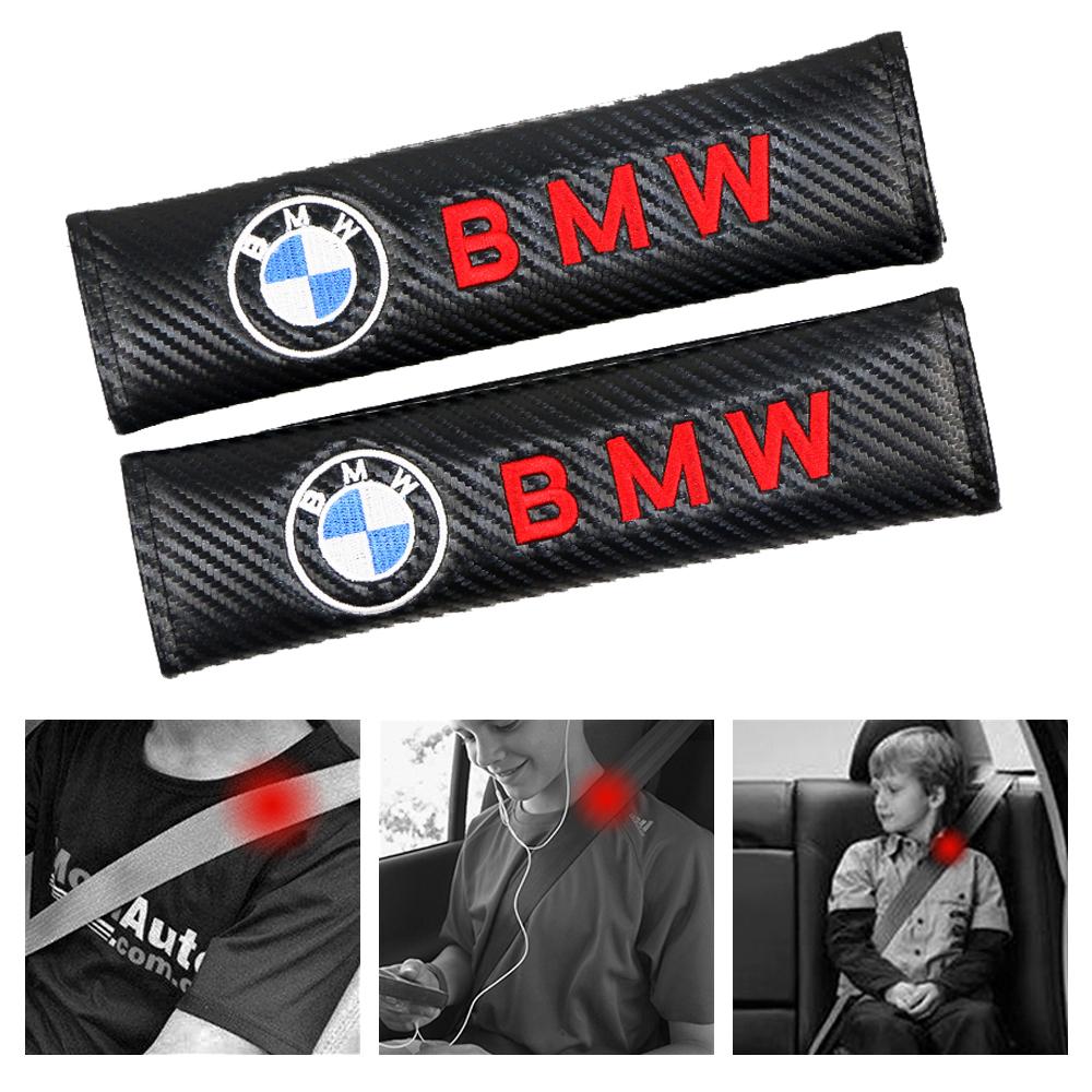BBIQ7 Car Sticker 2pcs Car-styling Carbon fiber Car Seat belt Cover Protective Pad for BMW M power X1 X3 X5 X6 Performance M3 M5 E90
