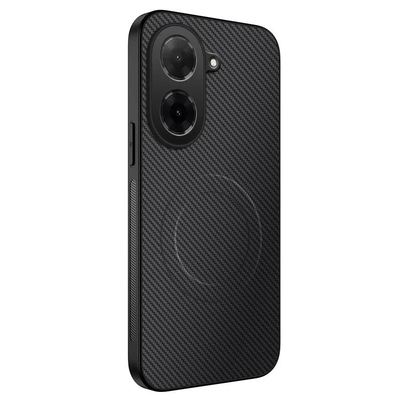 Carbon Fiber Texture Phone Case For Poco C61 C75 C65 C71 Magnetic Wireless Charging Shockproof Matte Silicone Soft Cover Cases