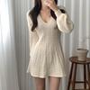 Korean Chic V-Neck Knitted Sweater Dress - Retro Twist Winter Fashion