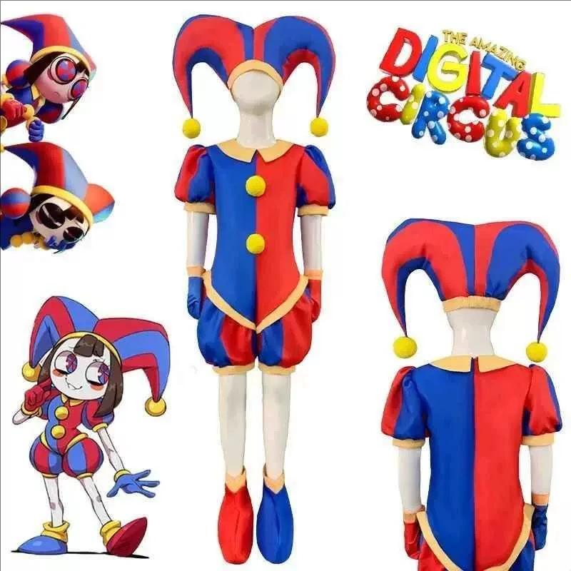 Magical Virtual Circus Pomni Character Cosplay Costume Complete Jumpsuit Set With Hat Shoe Covers Gloves For Halloween Theme
