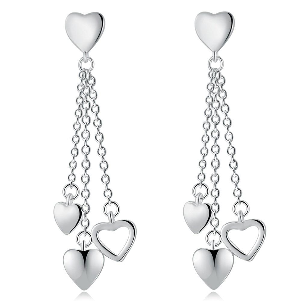 Womens Fashion 925 Sterling Silver Tassel Heart Earring Drop Earrings for Girls Kids Wedding Gift Jewelry Brincos