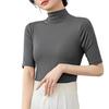 Summer Tops Turtleneck Solid Color Half Sleeve Slim Fit Smooth Wear