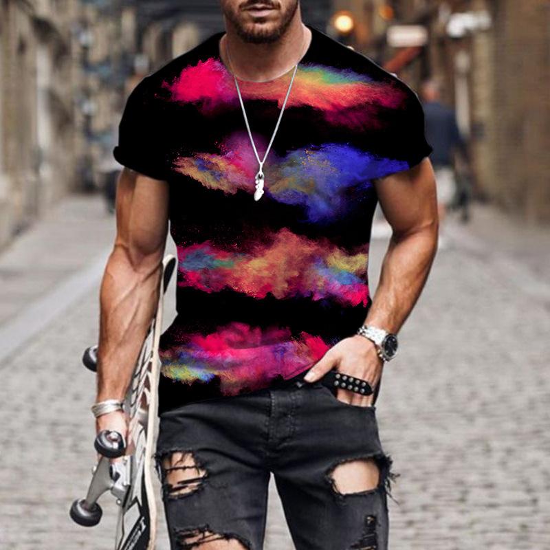 Summer Colorful 3D Digital Printed Short Sleeve Casual Loose Round Neck T-Shirts Men’s