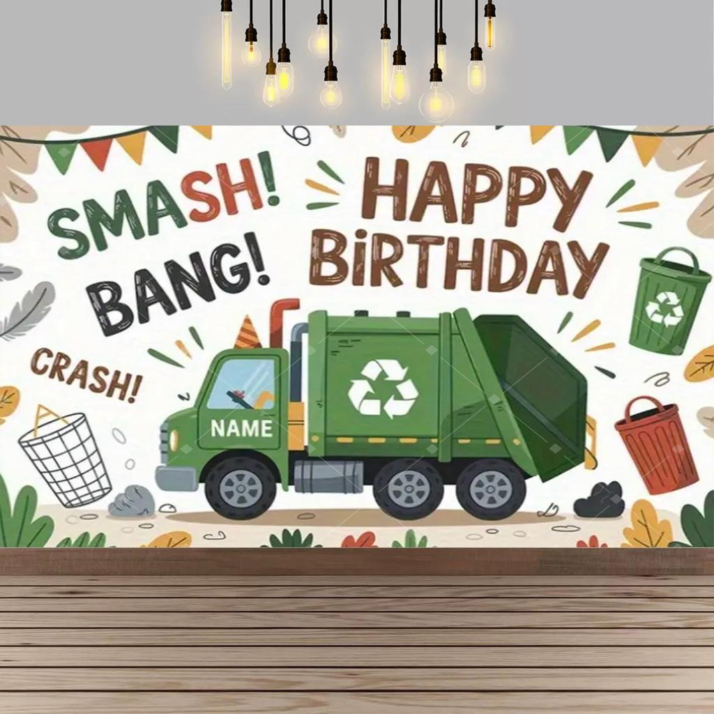 Recycling bin garbage truck theme party decoration background garbage bin children's birthday party banner photography Backdrop