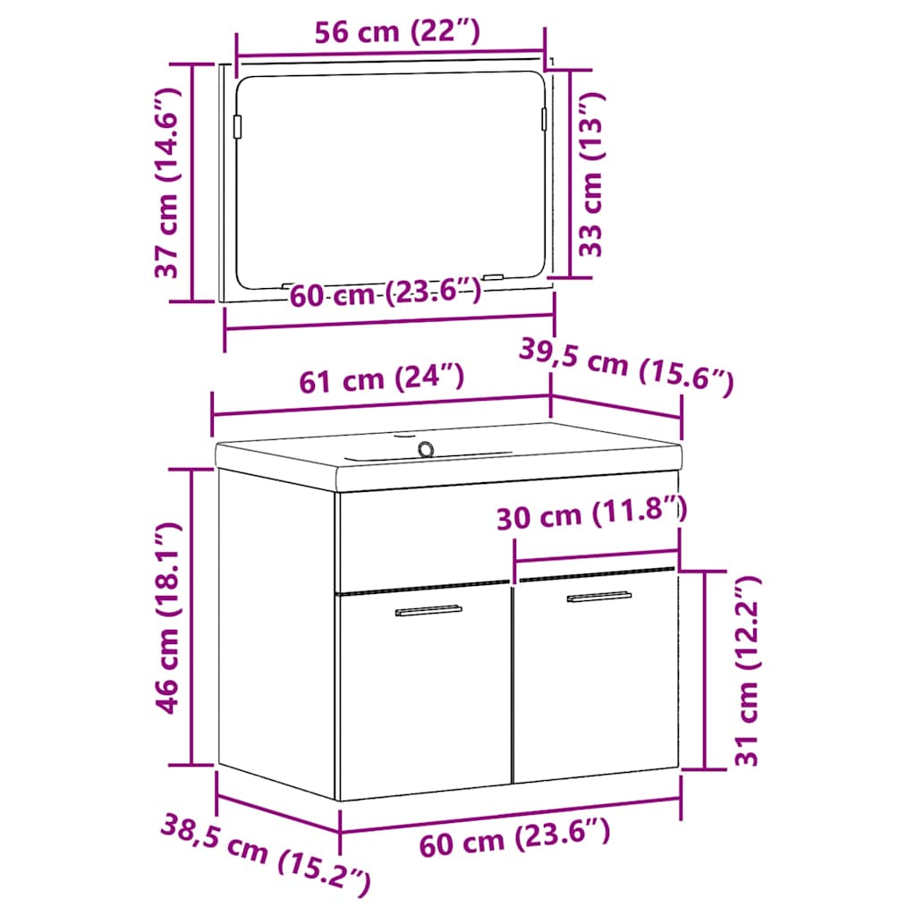 Wall Mounted Bathroom Furniture Set 3 pcs Reclaimed Wood Effect Particleboard