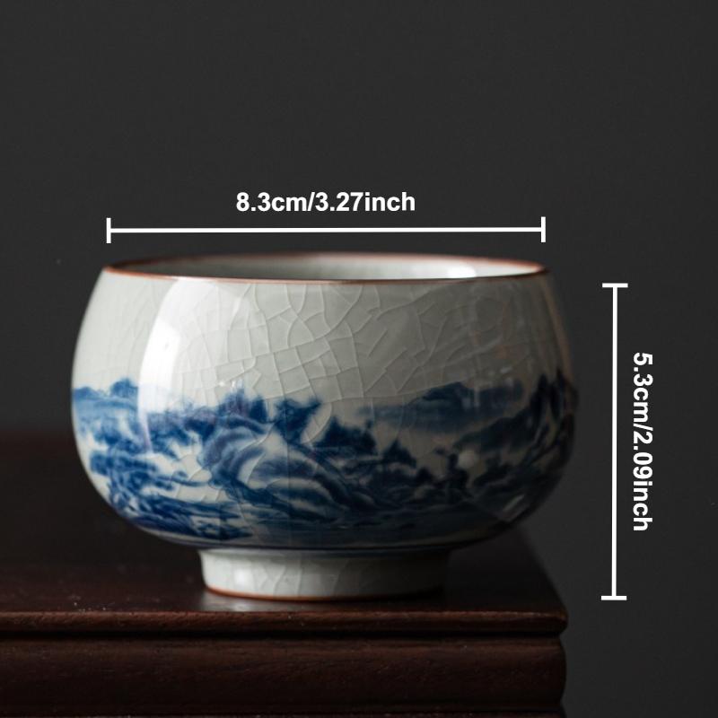 Antique Blue and White Porcelain Teacup Ceramic Master Cup Tea Bowl Mugs Chinese Kung Fu Gongfu Teaware Set Household Drinkware