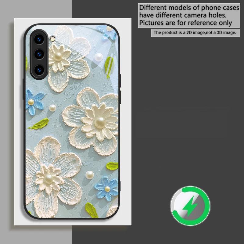 Крем-белый с лепестками чехол для Samsung Galaxy S26 Ultra S20 FE S21 S22+ S23 Plus S24 Ultra 25 Edge черный Стеклянный чехол для телефона