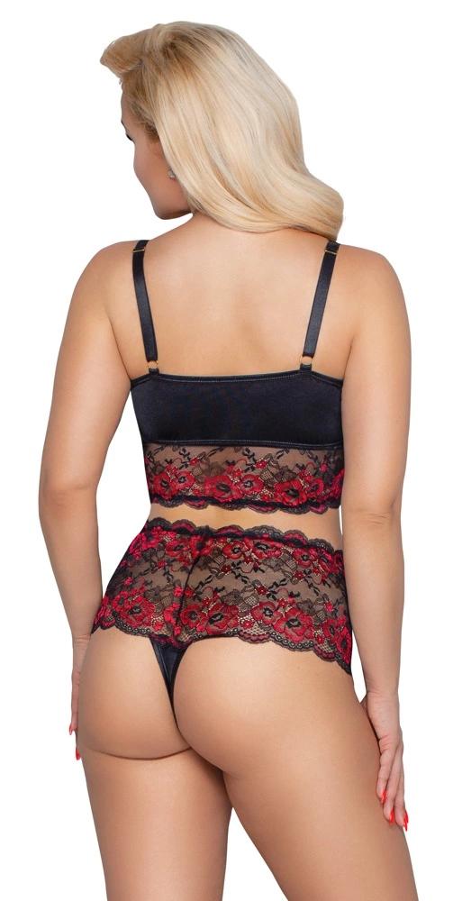 Cottelli CURVES - Sexy Lace High-Size Thong and Bra with Straps 3XL