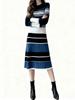 Женское винтажное полосатое вязаное платье-свитер, модное платье средней длины, осенне-зимняя теплая одежда