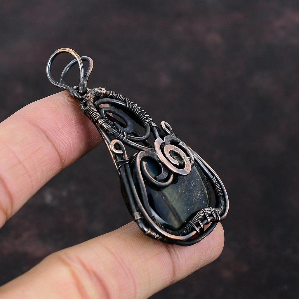 Подвеска из неллита, медная проволока, обернутая подвеска, кулон с камнем ручной работы, ювелирные изделия из неллита, стильный кулон, драгоценный камень, медные украшения, подарок для нее