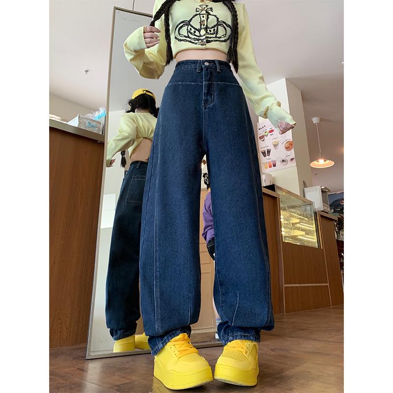 Женские джинсы с широкими штанинами на флисовой подкладке: Уютный осенне-зимний стиль, дизайн «ятаган», большой размер, идеально для фигуры «груша», длина до пола.