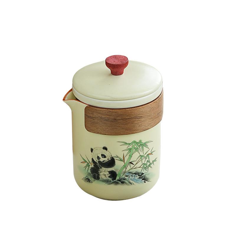 Travel tea set Ru kiln panda set Kuaike cup portable outdoor business trip Kung fu teapot teacup business gift
