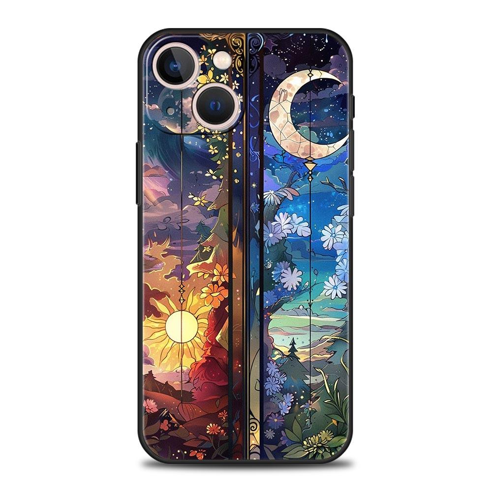 Красивый стеклянный чехол-крышка с изображением Солнца и Луны для iPhone 17 16 15 14 13 12 Pro Max 11 Pro Max 17 AIR Plus Ударопрочный мягкий ТПУ корпус