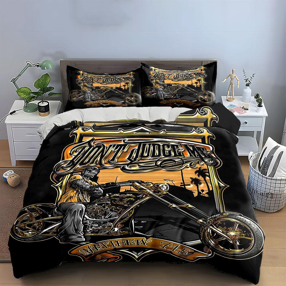 "Skull Biker Don't Judge Me" Bedding Duvet Cover Set Duvet Cover Pillowcases (1*Duvet Cover 2*Pillowcases, without duvet insert)