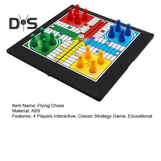 1 Set 4 Players Flying Chess Game with Folding Chessboard 16 Chess Pieces Dice Travel Kids Adults Family Night Interactive Classic Strategy Game
