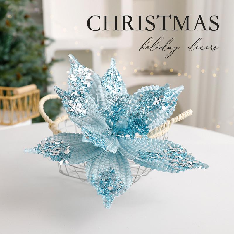 Christmas Artificial Flower Decor With Glittering Fabric For Holiday Celebrations
