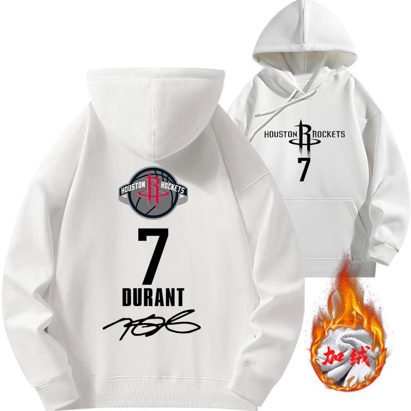 Kevin Durant No. 7 Rockets Printed Hooded Sweater Top Basketball Loose Fall and Winter Fleece Thickened Clothes