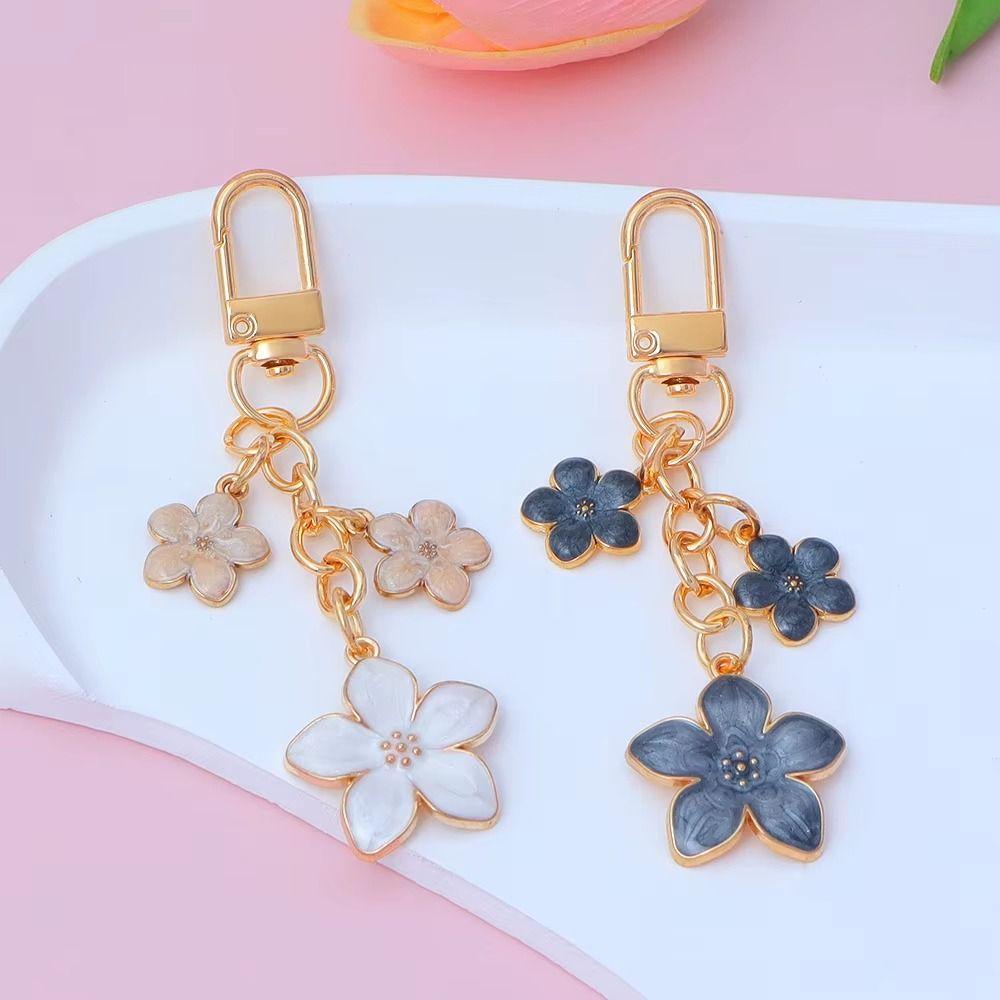 Alloy Cherry Blossom Keychain Enamel Coating Cute Bag Charm Durable Pearl Drop Keyring For Women