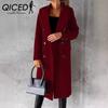 Women's Coat Versatile Tweed Coat Solid Colour Long Sleeve Double Breasted Plug Pockets